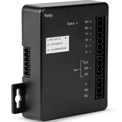 RELAY MODULE WITH ONE 6-PORT CLIMATE RELAY (W1 W2 Y1 Y2 G O) AND ONE AUX RELAY (NO NC COM)